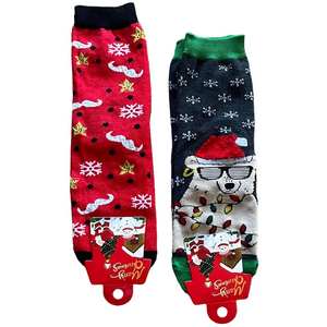 ♥️2 pr Festive Christmas Socks Set - Bear in Sunglasses, Mustaches Red and Green